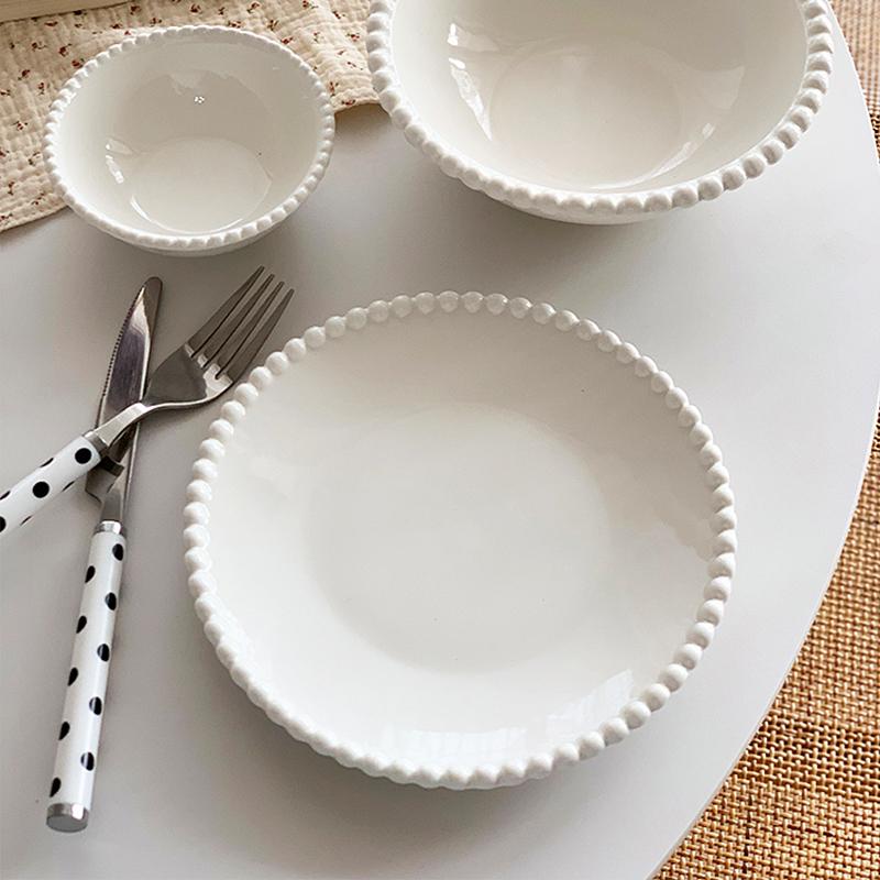 Dot Rim White Ceramic Plate Household 8 Inch Aesthetic Round Underglazed Colour Kitchen Tableware Korean Style Food Dessert Dish