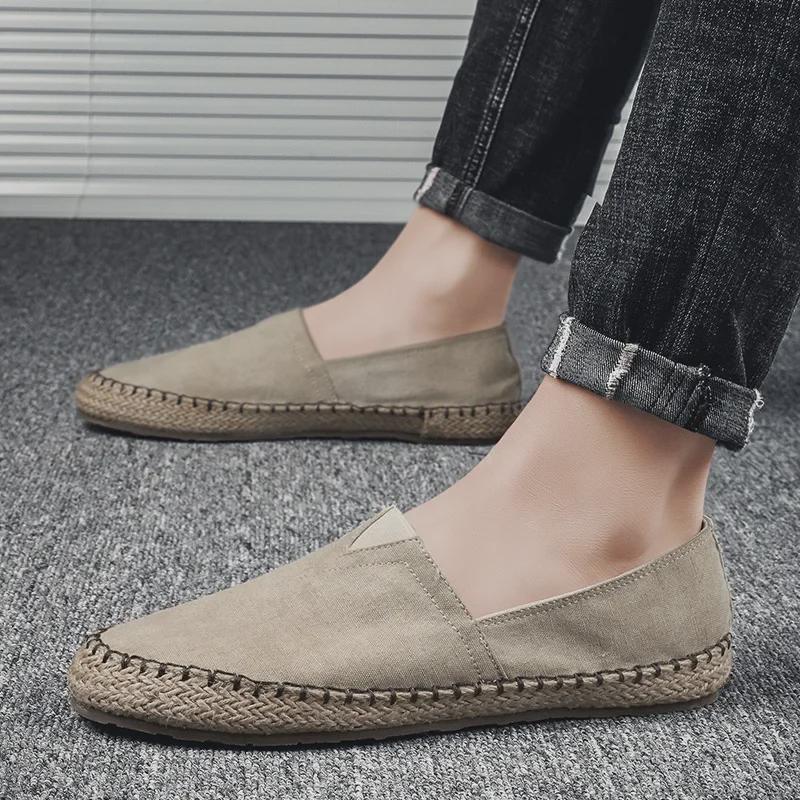 Pantofi casual de vară pentru bărbați, stil chinezesc, din in, slip-on
