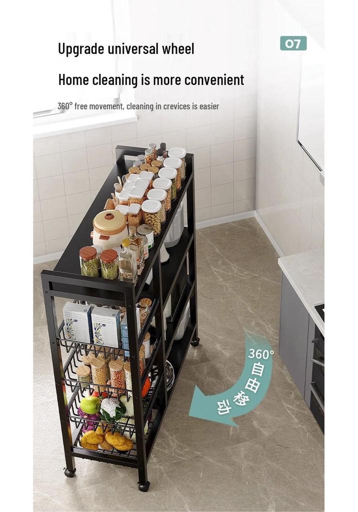 Floor-standing Multi-layer Kitchen Shelf for Cookware, Vegetables, Microwave, and Snacks