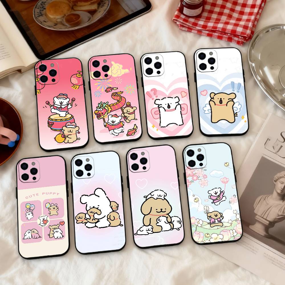 L-Lovely Line Puppy Cartoon Cute Dog Phone Case Silicone Soft For IPhone 17 16 15 14 13 12 11 X XR Plus Pro Max Plus