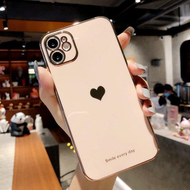 Phone Case For Iphone 14 13 12 11 Pro Max Xr X Xs Max 14pro Max 11 Pro Electroplated Love Heart Painted Soft Tpu Case Cover
