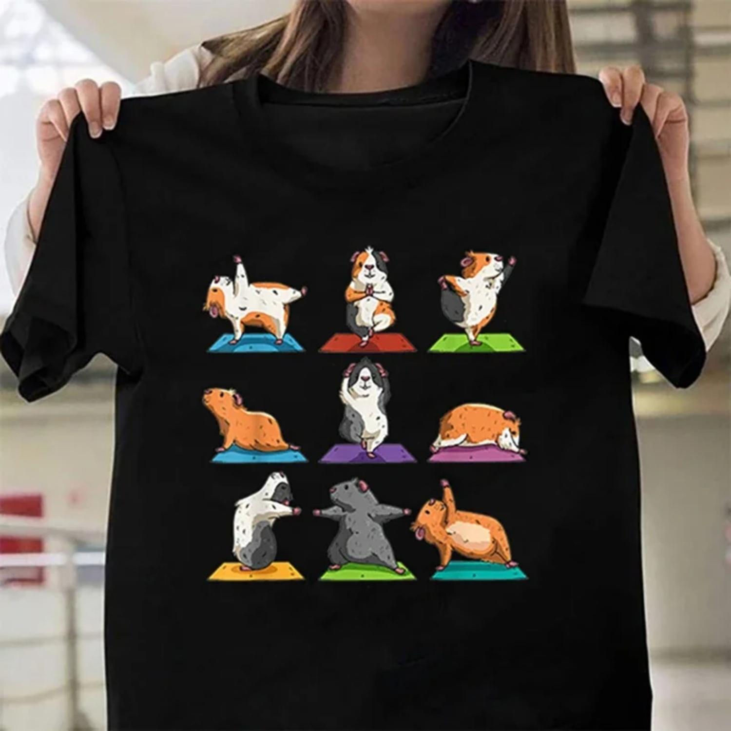 

Yoga Guinea Pig Printing T Shirt Unisex Cool Summer Casual T Shirt Women Clothing Fashion Graphic T Shirts Aesthetic Clothes Y2k S чёрный