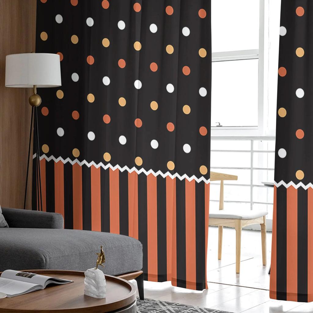 Halloween Stripes Polka Dot Pattern Tulle Curtains For Living Room Modern   Yarn Window Drapes Sheer Curtains for Bedroom