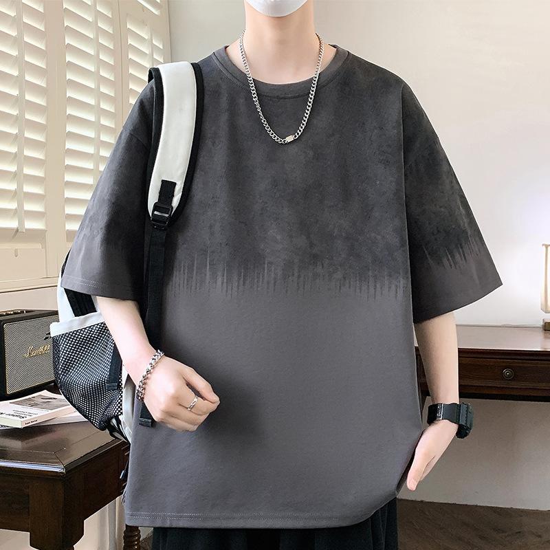 

Men s Khaki Gradient Oversized T-Shirt, Casual Short Sleeve Tie Dye Fringe Detail Top M сірий
