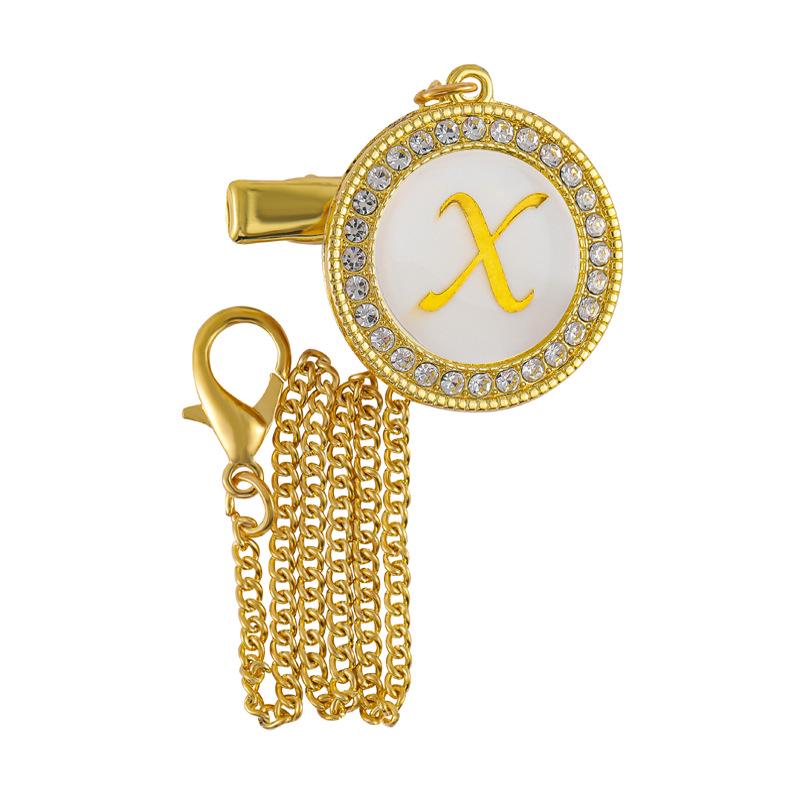 Metallic Diamond Baby Pacifier Clip with 26 Alphabet Options