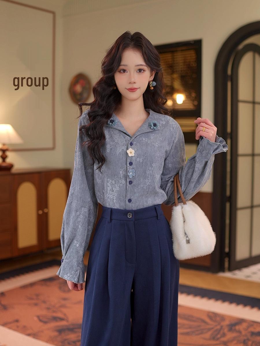 DaYuanSAD Floral Women s Autumn Winter Layering Shirt Top #G15245 Small цветочный/серый