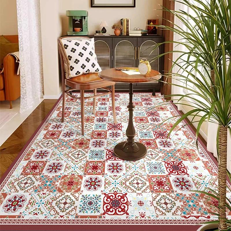 Balcony Waterproof Floor Mat Large Size Pvc Leather Anti-slip Carpet American Retro Home Decoration Rug for Kitchen Floor Mat