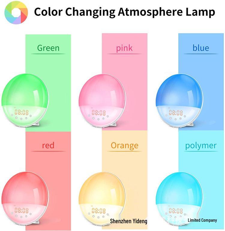 LED Sunrise Alarm Clock with FM Radio & Seven-Color Night Light