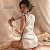 Retro Cheongsam Temptation Lingerie Set with Side Slit and Lace-up Design