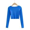 Trendy Women's Ribbed Crew Neck Long Sleeve Crop Top