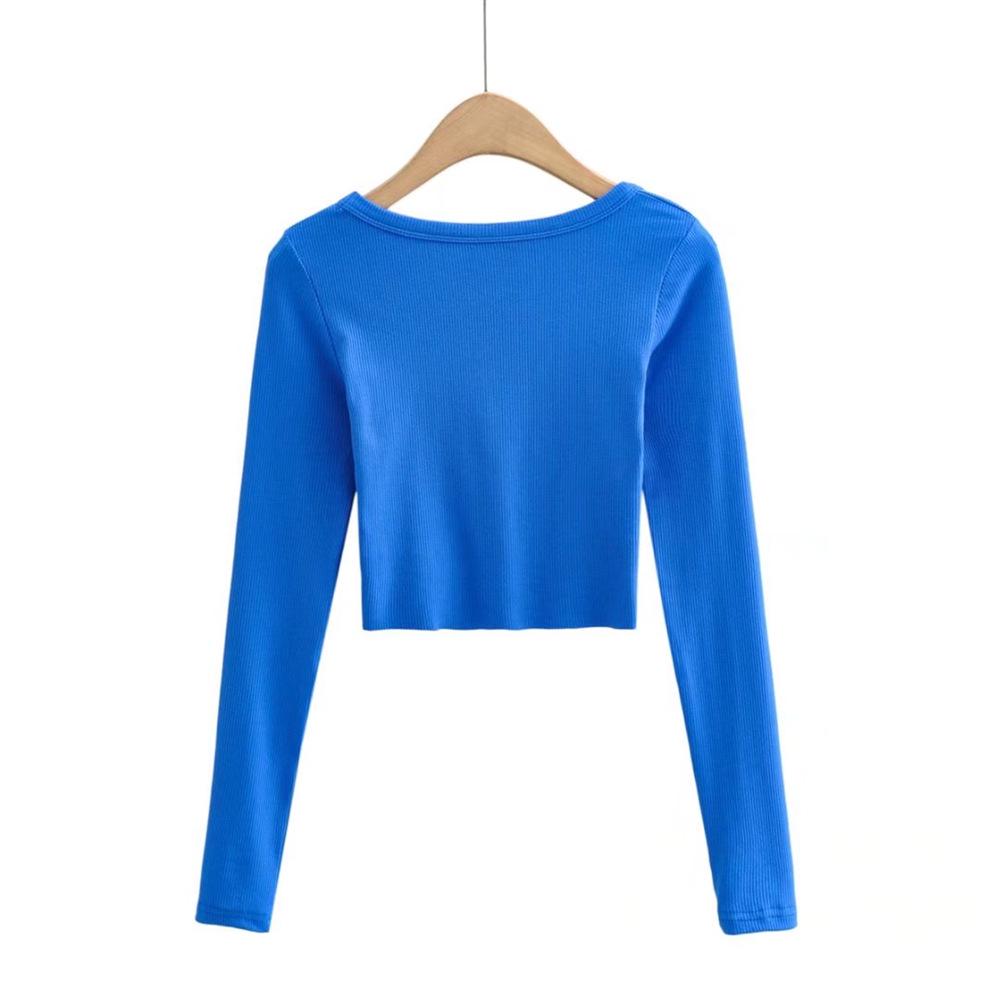 Trendy Women's Ribbed Crew Neck Long Sleeve Crop Top