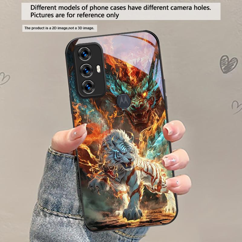 A huge dragon and tiger For Motorola Moto Edge 20 Lite 30 Pro 40 Neo 50 Ultra G45 G54 G55 G75 G84 G85 G Play 23 Glass Phone Case