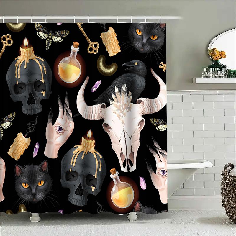 Black Gothic Witch Decor Shower Curtain Halloween Decoration 3D Printing Printed for Bathroom