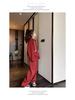 Women's Red Casual Sports Sweater & Wide-Leg Pants Set, 2024 Korean Style, Age-Reducing, Perfect for Spring/Autumn.