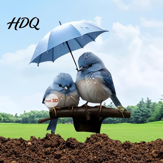 Waterproof Garden Stakes Blue Birds Stake Couple with Umbrella Yard Art Gifts for Bird Lovers Outdoor Ornament Lawn Flower Bed Decor Decoration
