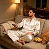 Men's Matching Couple Pajama Set Long Sleeve Button-Down Top and Pants Loungewear Sleepwear Set for Home