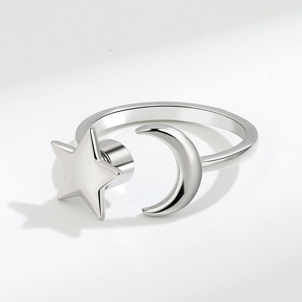 

Star rotation ring, female opening rings, adjustable star-moon finger ring срібний