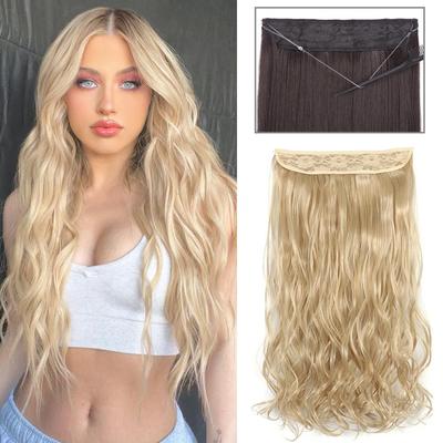 Unsichtbares Drahthaar, synthetisches langes, gewelltes Haar, keine Clip-In-Extensions, natürliche, versteckte, geheime Haarverlängerungen für den täglichen Gebrauch von Frauen