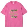 Trust God's Plan Monogram Print Women's Washed T-Shirt Summer New Oversized Short Sleeve Simple Casual Top Basic Tee