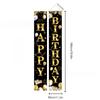 Faixa de Porta de Aniversário 1 Par Poliéster Decoração Sazonal para Entrada Sala Jardim Interior Exterior Decorações de Festa Preto Dourado