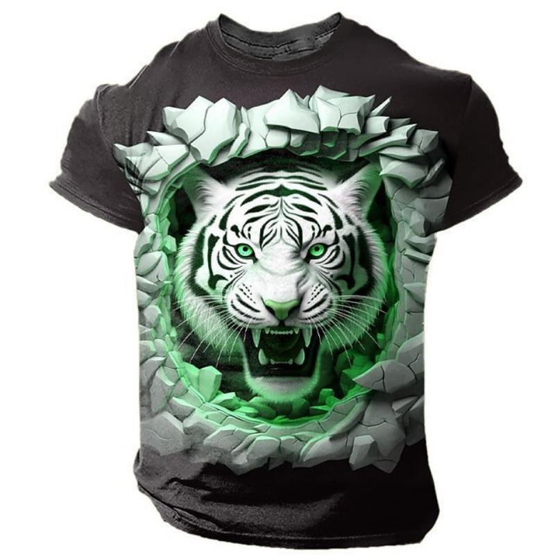 Graphic Animal Tiger Daily Design Men's 3D Printed T-shirt Outdoor Sports Casual T-shirt Round Neck Summer Clothing
