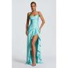 Abito Maxi da Donna Senza Maniche con Scollo a Cappuccio Vestibilità Aderente Vita Alta Sexy in Raso con Spacco Alto Abito con Volant
