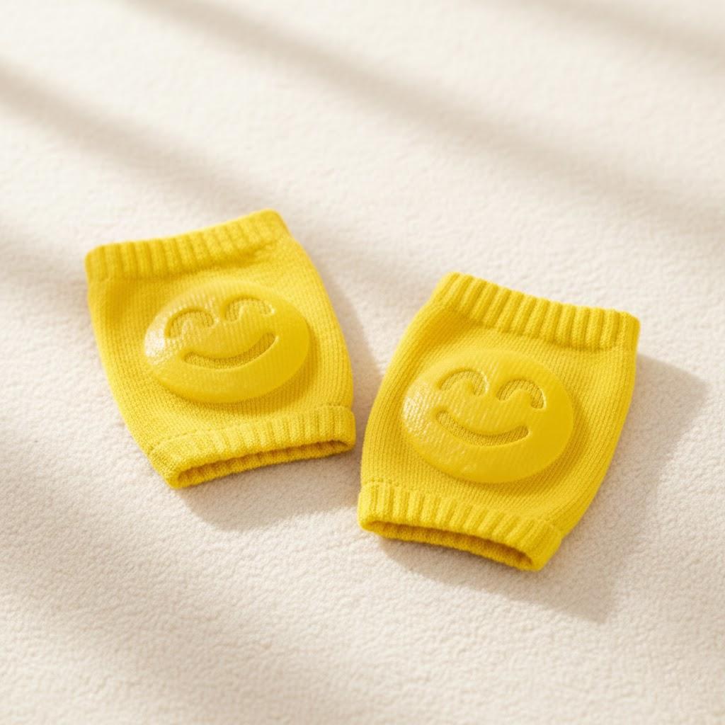 

Baby Knee Pads Non Slip Cartoon Smiling Face Infant Terry Socks Crawling Protection 0 2 Years жовтий