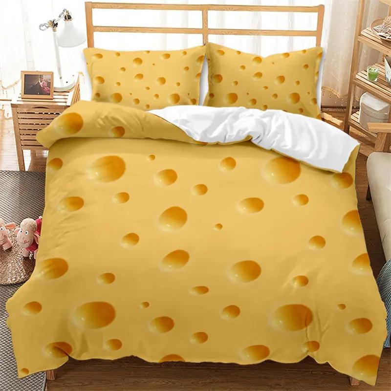 Dessert Theme Bedding Set Microfiber Ice Cream Donuts Pizza Fruits Pattern Duvet Cover Single King For Kids Adults Bedroom Decor