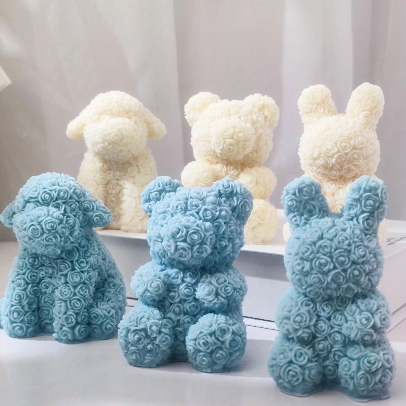 Valentine Silicone Rose Bunny-Mold Aromatherapy Candle Mold Epoxy Animal Plaster Mold for DIY Soap Present Candle Making