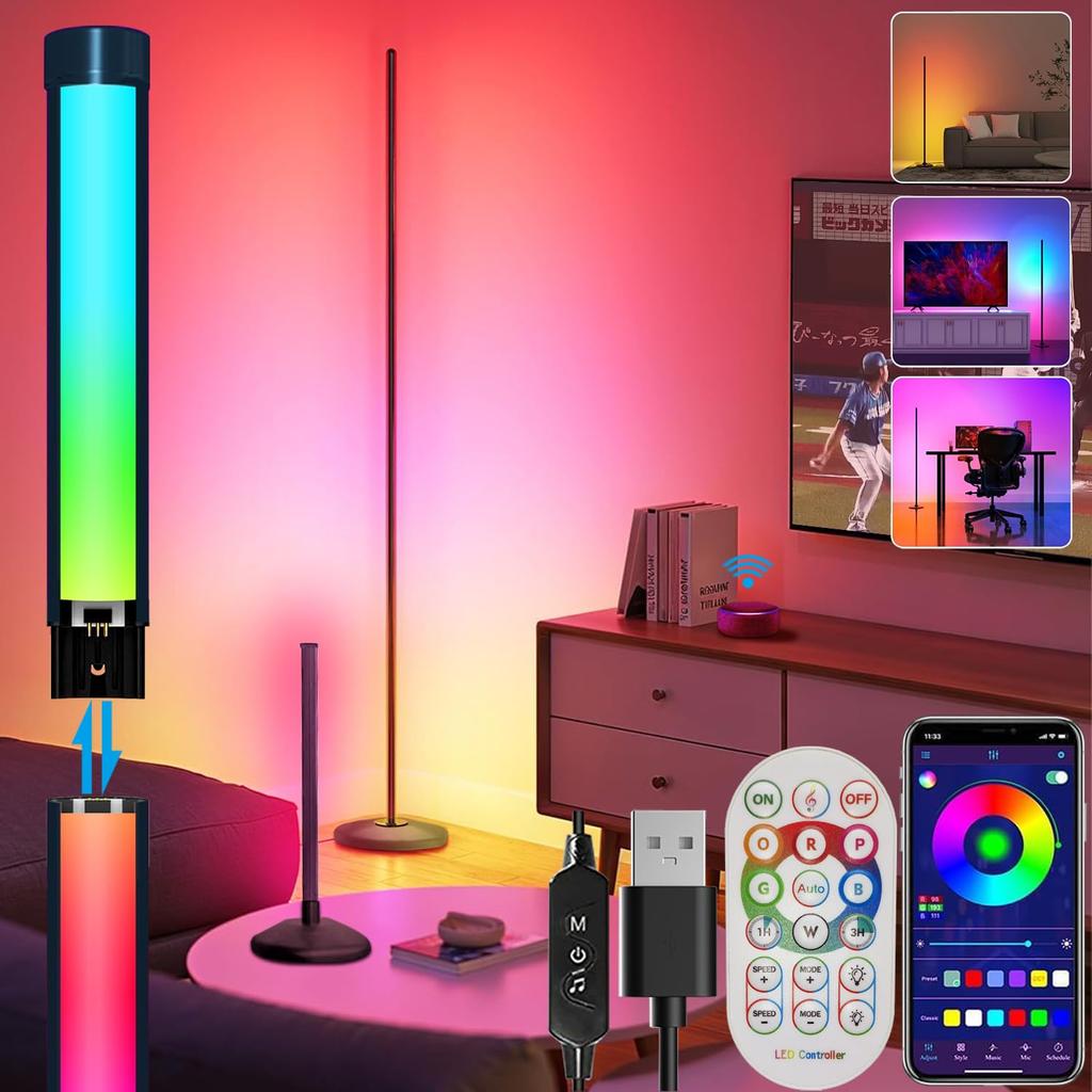 Alexa Floor Light RGB LED Floor Lamp Height 165cm Indirect Lighting Stand Corner Stand Light Adjustable Levels Height Adjustable 2 In 1 Indirect