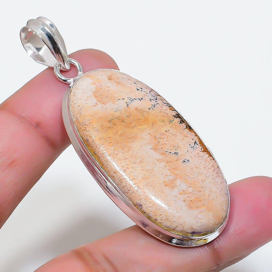 Natural Picture Jasper Gemstone 925 Sterling Silver Jewelry Pendant 2.29" AP-16196