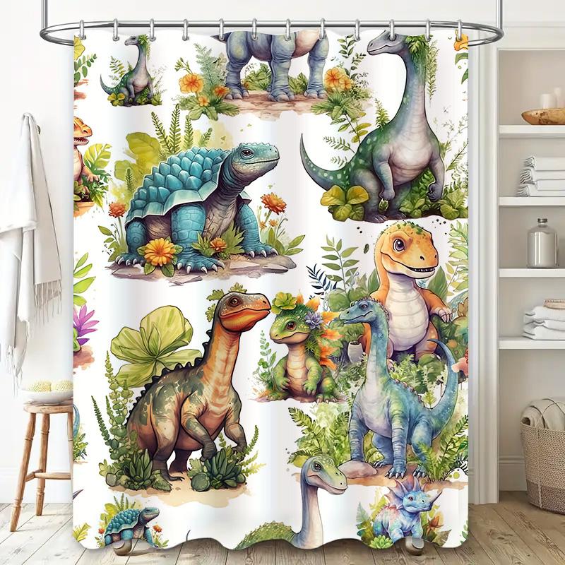 Colorful Dinosaur Shower Curtain: Prehistoric World Design For Bathroom Decor Waterproof Fabric Print Home Accessories Gift Idea