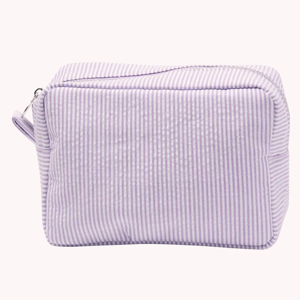 Seersucker Travel Organizer Zipper Closure Makeup Pouch Portable Large Make Up Organizer Waterproof Nylon for Women Girls Purse