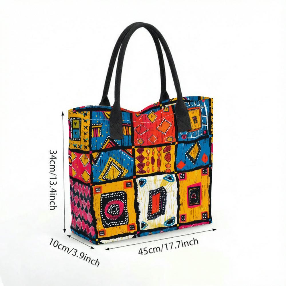 Bohemian Colorful Printed Tote Bag Large Capacity Casual Shoulder Bag for Daily Travel Shopping
