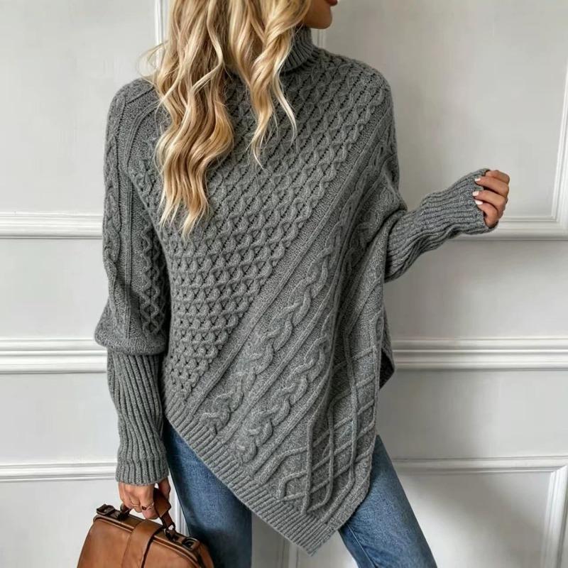 Women S Turtleneck Batwing Sleeve Geometric Pattern Knit Pullover Sweater