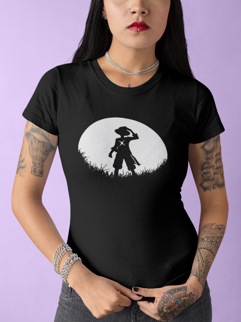 Damen Bio T-Shirt Mens Womens Tees Top One Piece Luff Silhoutte Anime Manga Monkey D. Ruffy Piraten
