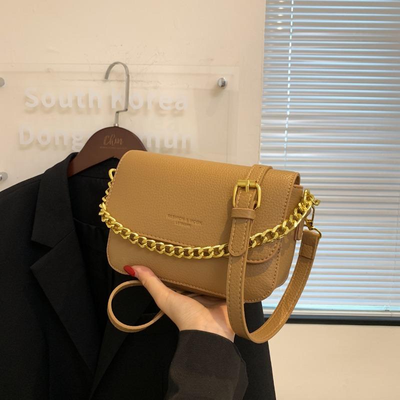 

Today s popular small square bag women s tide lychee pattern high-end texture niche chain single shoulder messenger bag women s summer коричневый