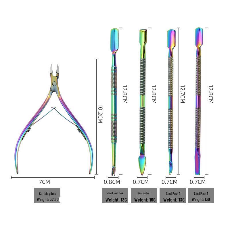 Double-Headed Nail File & Dead Skin Remover Manicure Set with Colorful Steel Pusher & Nipper