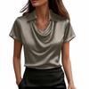 Summer Fashion Solid Color Casual Collar Swing Collar Button Professional Style Short Sleeve Top Fashionable Comfortable Soft Commuting Shirt