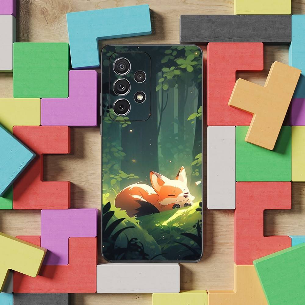 Cute Fox Cartoon Phone Case For Samsung S22,S21,S20,S10,S9,S25,S24,S23,Ultra,FE,Plus,Lite,Soft Silicone Black