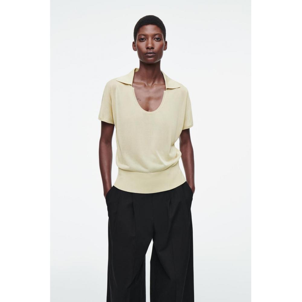 

COS Японская трикотажная рубашка-поло с круглым вырезом Stone/XS