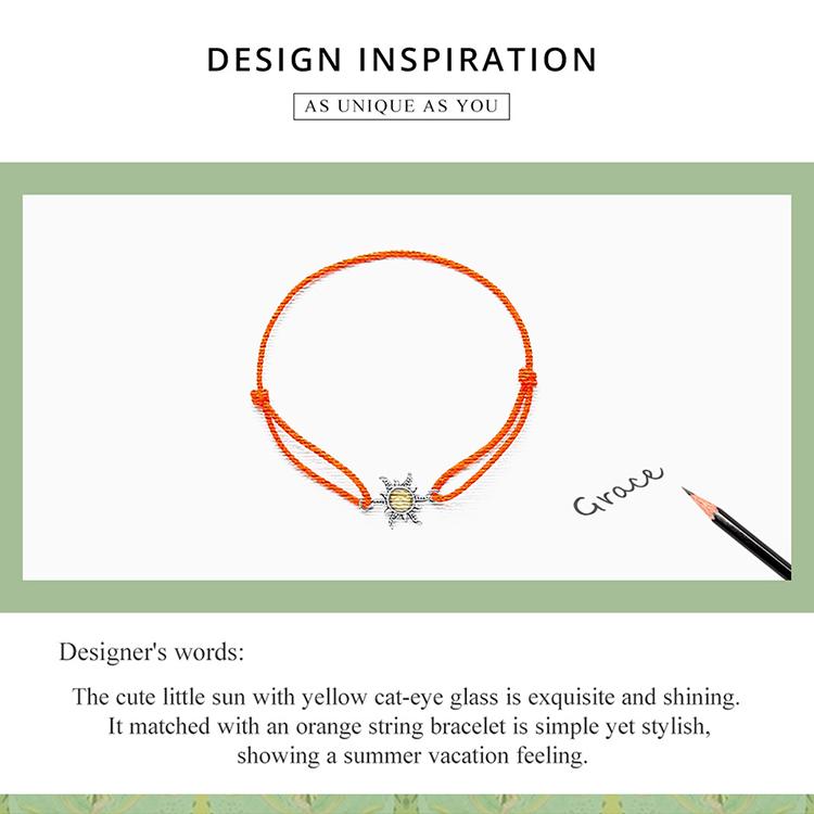 WOSTU 925 Sterling Silver Cute Orange Sun Bracelet For Women Simple Stylish Jewelry Bracelet