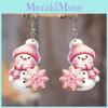 Christmas Theme Cute Cartoon Pink Hat Scarf Snowman Pattern Women Earrings For Seasonal Gift And Party Accessory