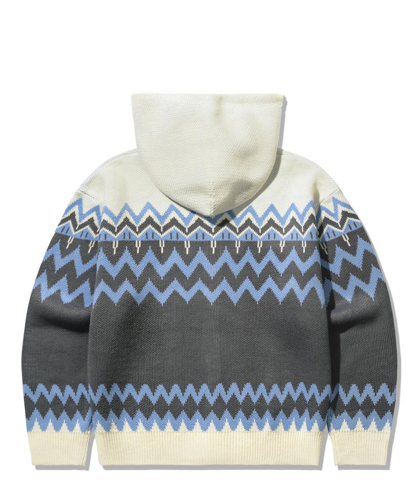 TRILLION Washable Nordic Jacquard 2-Way Hooded Zip-Up Knit [Ivory]