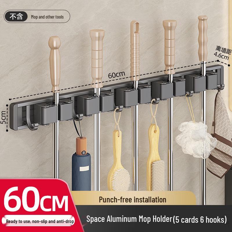 Wall Mounted Mop Holder with Hooks
