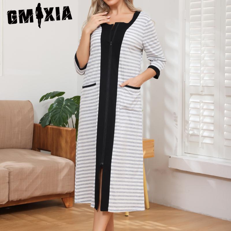 

GMXIA Long Knit Women s Cardigan Pocket Autumn and Winter Large Size Seven Sleeve Zip Nightgowns XXL светло-серый