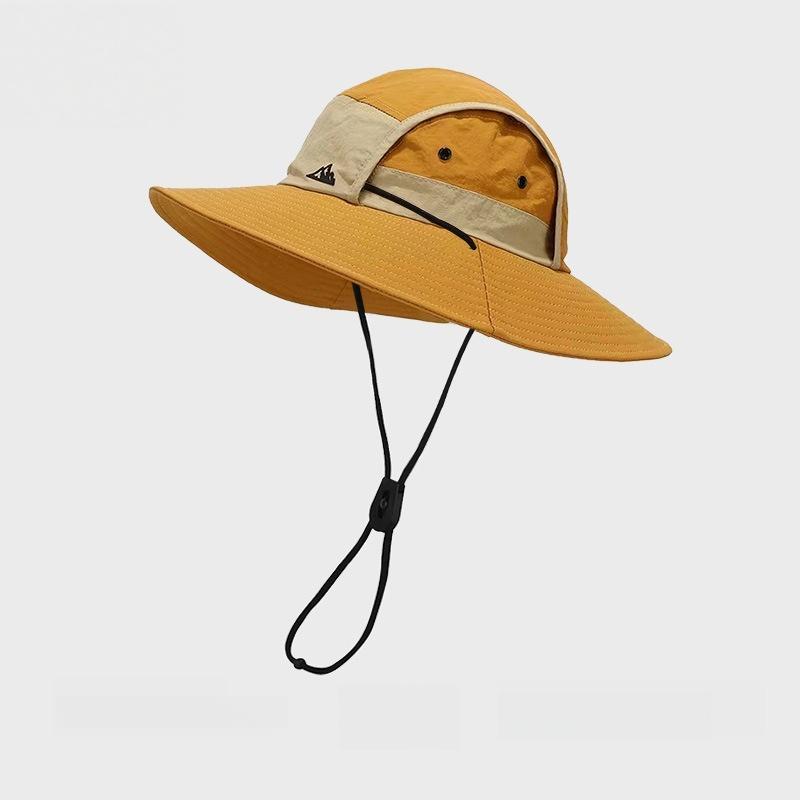 Outdoor Wide Brim Sun Hat For Women Men Summer Quick Dry Breathable Bucket Hat Hiking Fishing Cap Color-Block Adjustable Strap