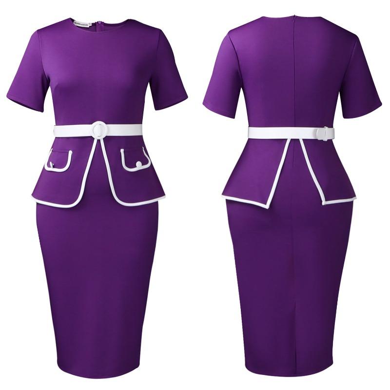 Women Plus Size Elegant High Waist Bodycon Short Sleeve Office Midi Pencil Dress