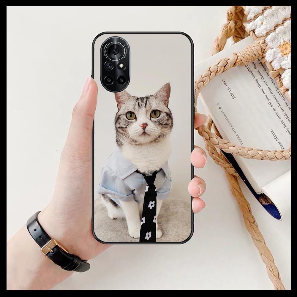 Funny Cartoon Cat Clear Phone Case For Huawei Honor 20 10 9 8A 7 5T X Pro Lite  5G  Black Etui Coque Hoesjes Comic Fash Design
