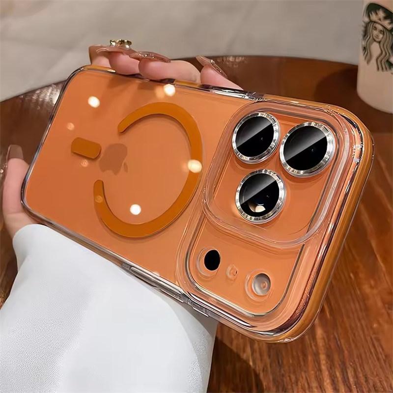 Luxury Candy Color Collision for Magsafe Case for iPhone 17 Air 16 15 14 13 Pro Max Plus Magnetic Lens Protector Transparent Cover